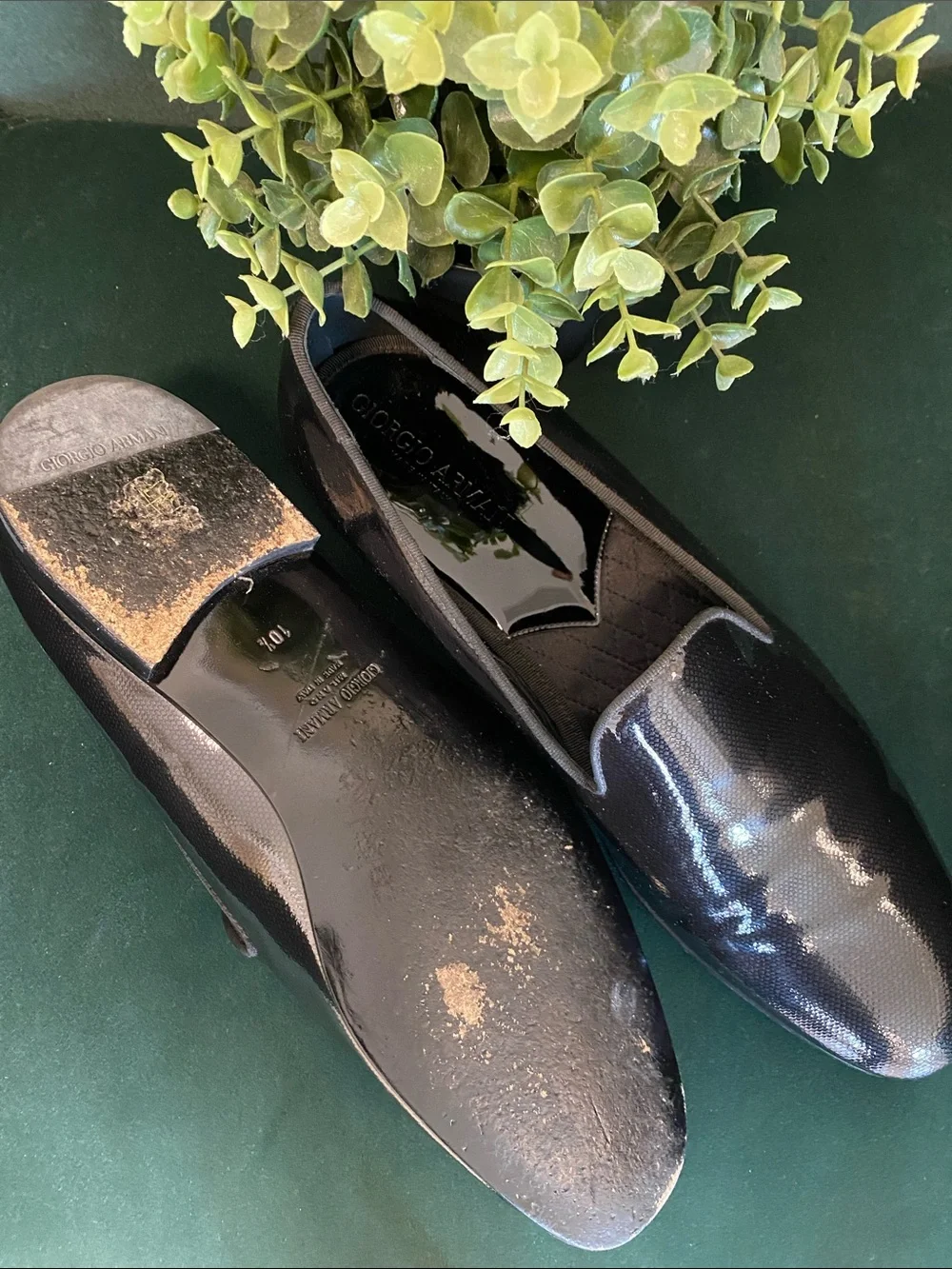 Giorgio Armani Men's Shiny Black Patent Slip-On Loafers